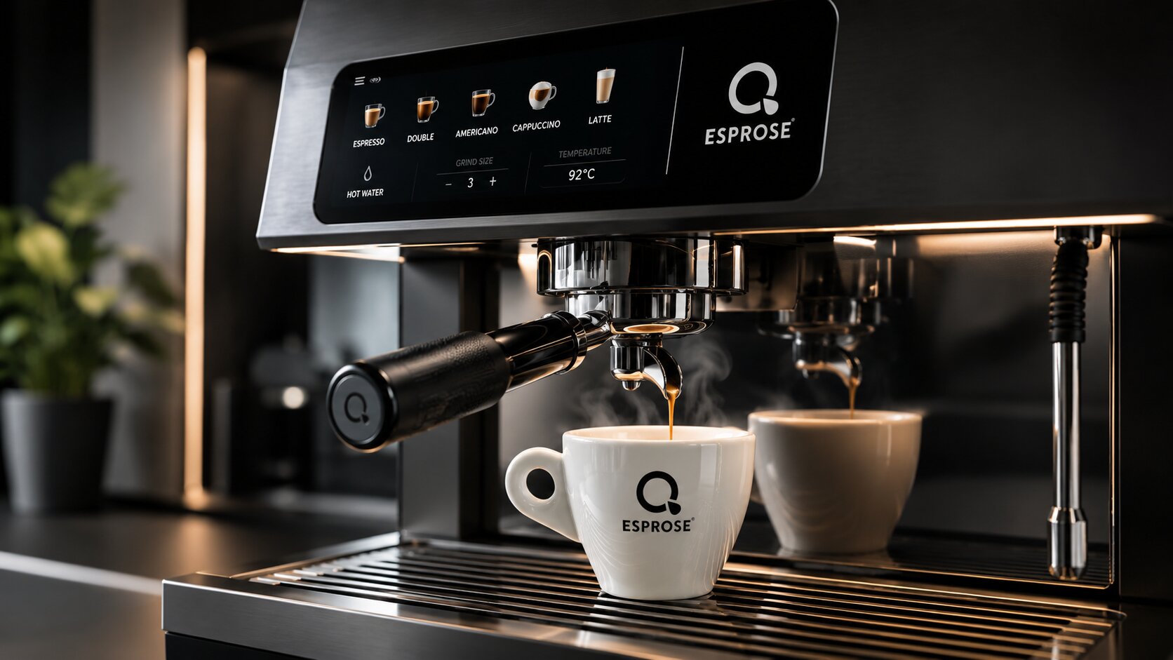 Modern espresso makinesinde hazırlanan taze Esprose espresso kahvesi